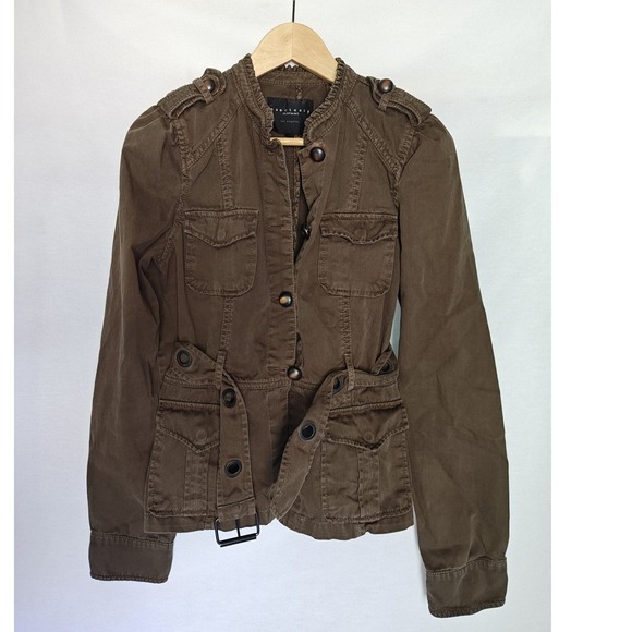Sanctuary Clothing Jackets & Blazers - Sanctuary Clothing Military Style Jacket Brown Green Utility Belted Ruffle S M